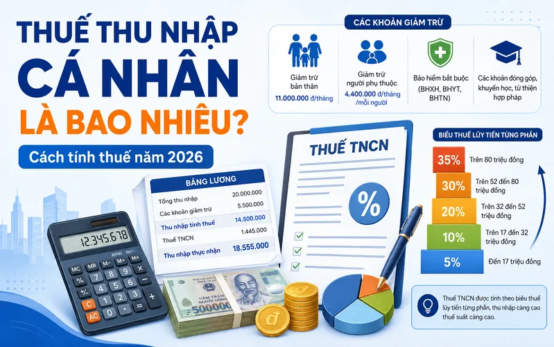 Thuế thu nhập cá nhân là bao nhiêu phụ thuộc vào phần thu nhập tính thuế sau giảm trừ, không phải toàn bộ tiền lương người lao động nhận được.