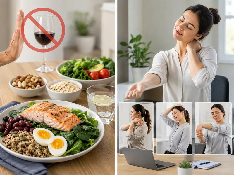 Khẩu phần đa dạng, hạn chế rượu bia và thay đổi tư thế thường xuyên có thể hỗ trợ sức khỏe thần kinh.